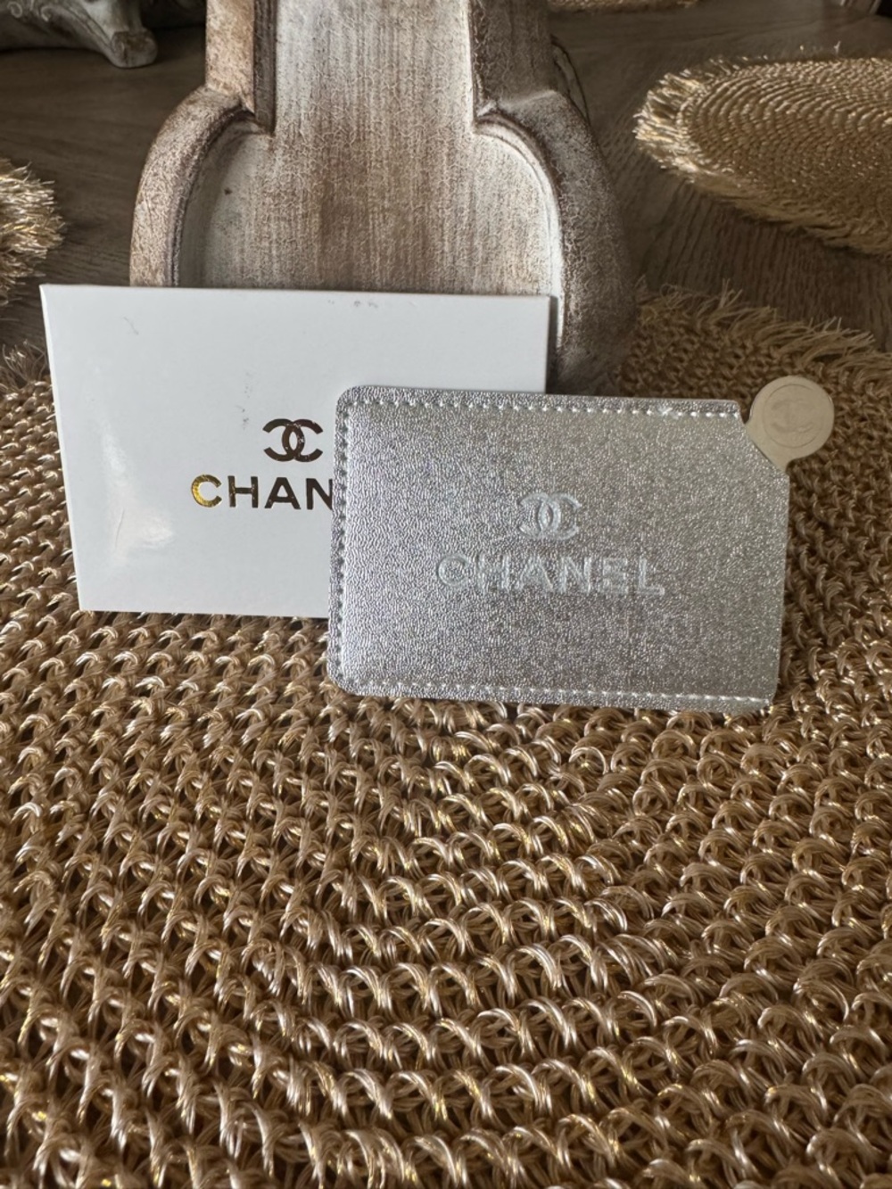 CHANEL Silver Glitter Card Holder NWOT